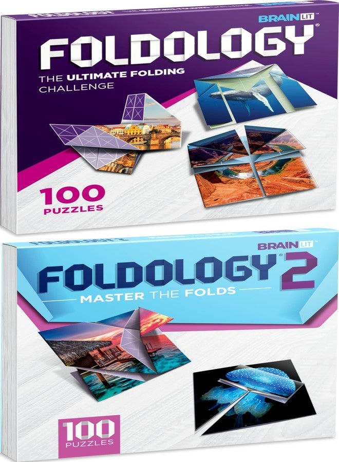FOLDOLOGY مجموعة فولدولوجي 1 و2 - لعبة ألغاز الأوريغامي! ألغاز ذهنية للأطفال والمراهقين والبالغين | اطوِ الورقة، أكمل الصورة | هدية مثالية للأعمار من 10 سنوات فما فوق | 200 تحدٍّ - Image 1